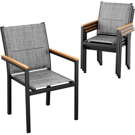 Chaises de jardin en aluminium avec dossier et assise matelassés,chaises de salle à manger empilables- (4 chaises ,Gris Lin)