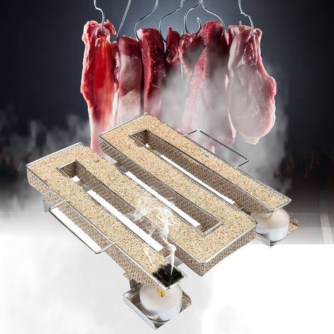 Jiubiaz Generatore di fumo freddo in acciaio inox 22,5 × 17,5 × 4,5 cm, a basso consumo, con 2 ganci e spazzola per affumicatura e barbecue (1/5)