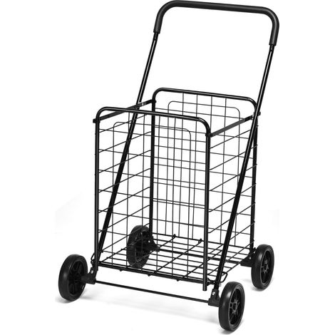 Carro de compra plegable con 4 ruedas 57 x 58 x 91 cm capacidad de 45 kg fácil maniobrabilidad estilo moderno acero negro 200020062