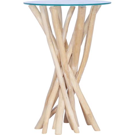 Maison Exclusive - Tavolino da Salotto Ripiano in Vetro 35x35x50 cm Legno di Teak (1/5)
