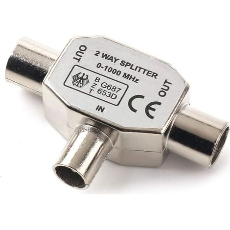 Mâle À Deux Femelle Coupleur Coaxial D'antenne TV, T/F Type Connecteur Prise À RF Coax Adaptateur D'antenne Nickelage (1/5)