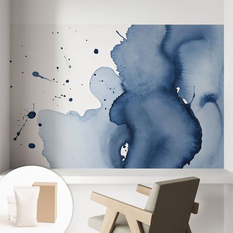 Papier peint intissé décoratif avec motifs pour salon et chambre a motif - Colle incluse gratuite Éclaboussures bleu marine 104x70 cm (1/5)