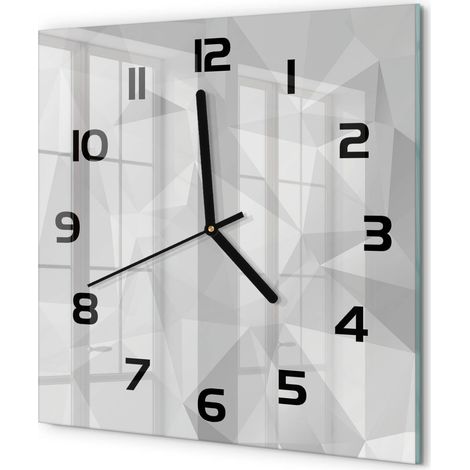 Horloge Murale Carrée Silencieuse Verre Trempé Décoration Maison Moderne Triangles d'abstraction 30x30 cm (1/5)