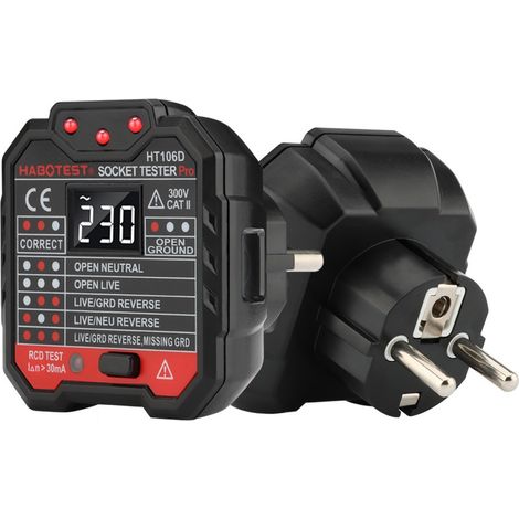 TESTEUR DE PRISE SECTEUR COMPTEUR ÉLECTRIQUE AFFICHEUR LCD TEST RCD LED (1/5)