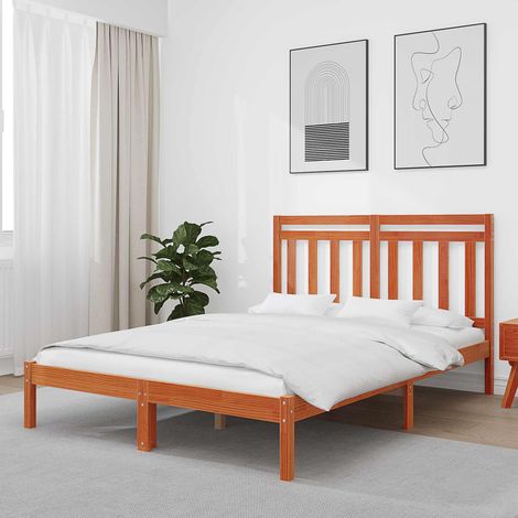 Bed Frame Wax Brown 205.5 x 145.5 x 100 cm Solid Pine Wood vidaXL (1/5)