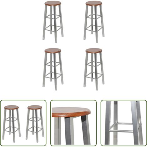 Tabouret de bar marron - Tabourets de bar lot de 4 argenté et marron MDF (1/5)