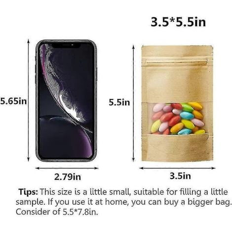 Sachets en papier kraft avec fenêtre lot de 100 usage quotidien (1/3)