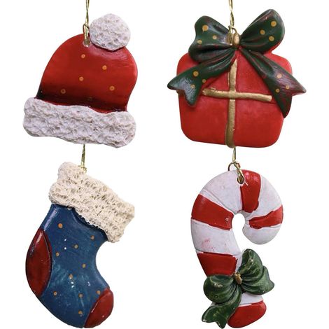 Adornos navideños colgantes  Juego de 4 adornos navideños de resina para bolsas, adornos colgantes para Navidad (1/5)
