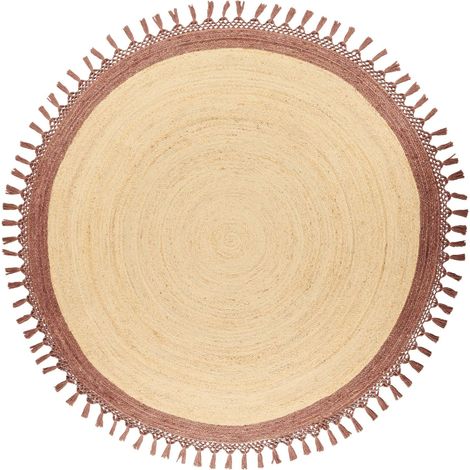 Tappeto rustico bohémien rotondo 200 cm in iuta naturale intrecciata a mano beige e marrone Marts