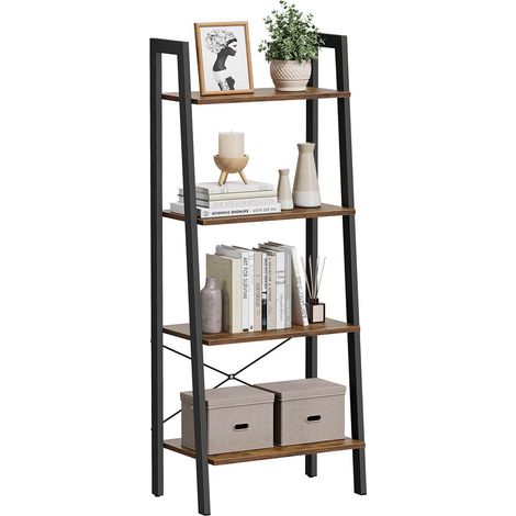 Libreria a 4 ripiani unità di archiviazione indipendente facile da montare struttura in metallo robusto per soggiorno ufficio camera da letto stile industriale marrone scuro 120004265