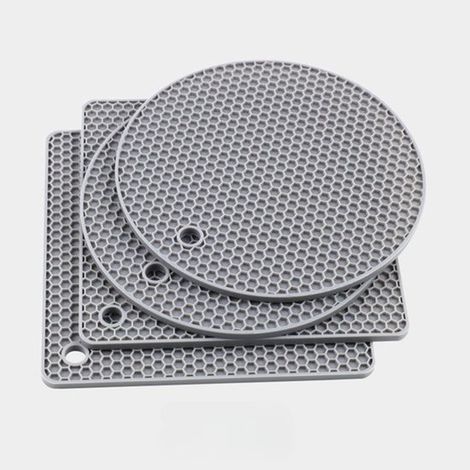 Ensemble de 4 dessous de plat en silicone - protection induction - protège-poêles - dessous de plat résistants à la chaleur - maniques - tapis de cuisson - gris (1/5)