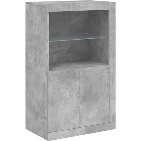 Meuble d'Appoint avec Éclairage LED, Style Industriel en Béton Gris et Bois Ingénierie, Rangement Latéral Moderne pour Salon ou Chambre (1/5)