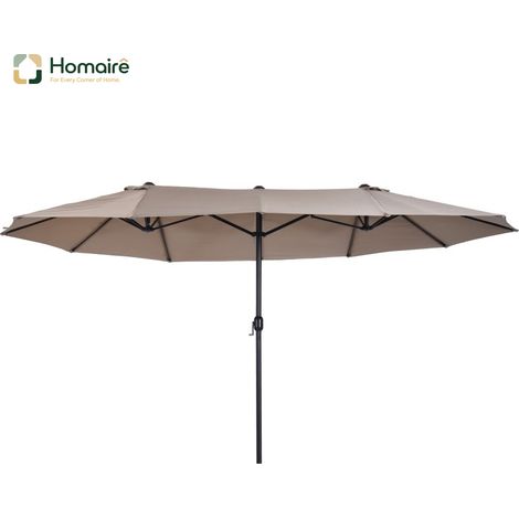 HOMAIRE Sonnenschirm Marktschirm Doppelsonnenschirm oval mit Handkurbel für Garten & Terrasse in Hellkaffee