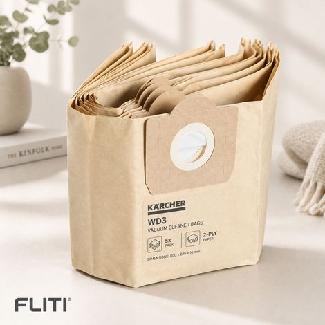 Lot de 5 sacs aspirateur Karcher WD3 – Papier à 2 plis – Compatible WD3, WD 3 Premium, WD3200, WD3500P, A2204, A2534, SE4001 (1/5)
