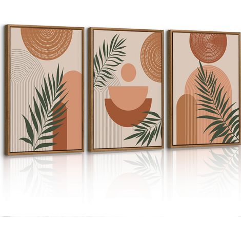 3 Pcs Boho Terracotta Géométrique Lignes Impression Sur Toile Avec Cadre Nordique Esthétique Plantes Feuille Tableau Decoration Murale Affiche Peintures Decoration Chambre Maison Bureau 40x60cmx3 Pcs (1/5)