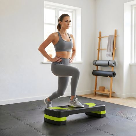 Grüner höhenverstellbarer Aerobic-Stepper für drinnen und draußen, verstellbare Höhe 10–20 cm, belastbar bis 150 kg, 80 x 31 cm Standfläche (1/4)