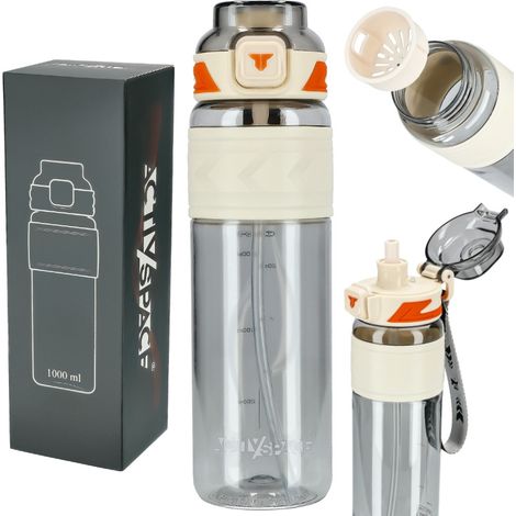Bouteille d'eau Tritan 1000 ml avec verre doseur - blanche