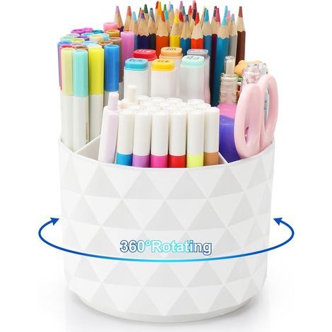 Organiseur de bureau minimaliste, porte-stylo étincelant en forme de diamant, accessoire de bureau rotatif à 360°, organiseur porte-stylo à 5 compartiments, idéal pour le bureau, l'école, la maison et (1/4)
