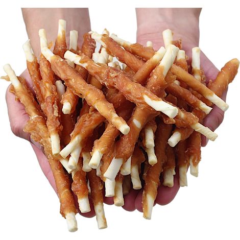 Snack per cani: bastoncini di cuoio avvolti in pollo Woof & Miau 500g