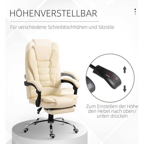 Chaise de bureau ergonomique avec repose-pieds, dossier inclinable et hauteur ajustable, coloris crème, noir et argent