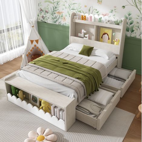 Letto contenitore 90x200 con cassetti e ripiani onda HAVRYA (1/5)