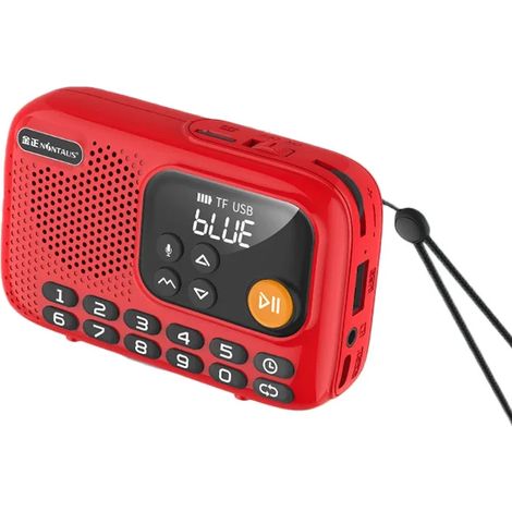 Radio mini LED (rouge) - Haut-parleur Bluetooth - Enregistreur - Lecteur MP3 - Compatible carte TF et USB - Arrêt programmé - Rechargeable (1/5)