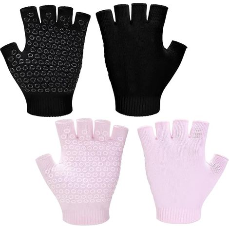 Gants Yoga - Antidérapants Points En Silicone - Sans Doigts - Pour Yoga Pilates Fitness - Coton Respirant - Lot De 2 Paires (1/5)