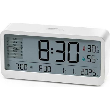 Réveil Numérique LCD avec Capteur de Température et Humidité, Double Alarme avec Fonction Snooze, Grand Écran LCD avec Rétroéclairage Réglable, Horloge de Chevet avec Affichage de la Date (1/5)