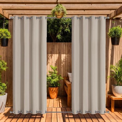 Rideau Extérieur Imperméable avec œillets Supérieurs et Inférieurs pour Porche Avant, Pergola, Cabane, Patio Couvert, Gazebo, Maison à la Plage (Beige, 2 Pièces, 137 x 275 cm) (1/5)