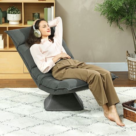 Silla de suelo giratoria 360°, con respaldo ajustable en 5 posiciones, cojines de 17 cm, poliéster gris oscuro (1/5)