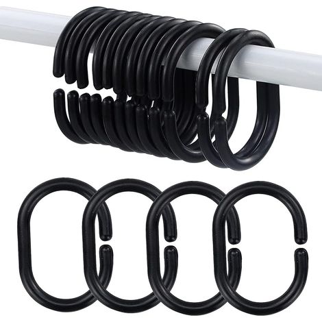 Lot de 12 anneaux coulissants en plastique pour rideau de douche Noir ring001