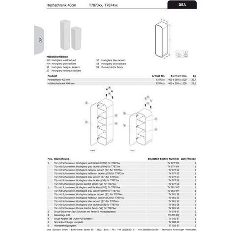 Ideal Standard tv079rq plaque de verre dea, pour hs 400mm