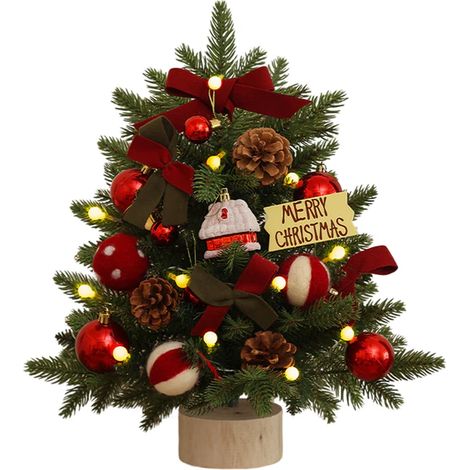 Petit sapin de Noël artificiel, mini sapin lumineux de table, décoration de Noël pour bureau, arbre de Noël pré-éclairé avec guirlandes, ornement de fête, 1 pièce, 20 cm, vert. (1/4)