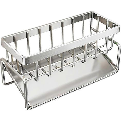 Schwammhalter für die Küchenspüle, Seifenablage aus Edelstahl mit automatischer Abtropfschale, Ablagefläche für die Arbeitsplatte (1/5)