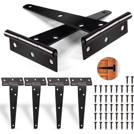 T-Hinges 6 PCS, Heavy Duty Black Hinges, Heavy Duty Door Hinge Weight Capacity 25kg, Folding Hinges with 42 PCS Screws Heavy Duty Hinges for Doors, Windows, Sheds-F (1/4)