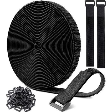 Attaches de câble réglables avec 20 boucles adhésives, attaches de câble réutilisables noires, sangles de fixation à boucles et crochets pour la gestion des câbles(2.0CM) (1/5)