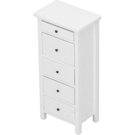 Commode miniature en bois blanc à l'échelle 1:12 pour maison de poupée, décoration de chambre à coucher. (1/5)