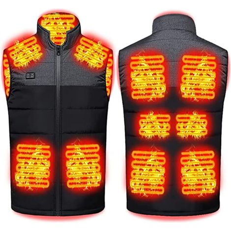 Beheizbare Weste für Damen und Herren, elektrisch beheizbare USB-Jacke, Heizkleidung mit 11 Heizzonen, 3 einstellbaren Temperaturstufen, waschbare, warme Weste für Winter, Motorradfahren, Jagen, Schwa