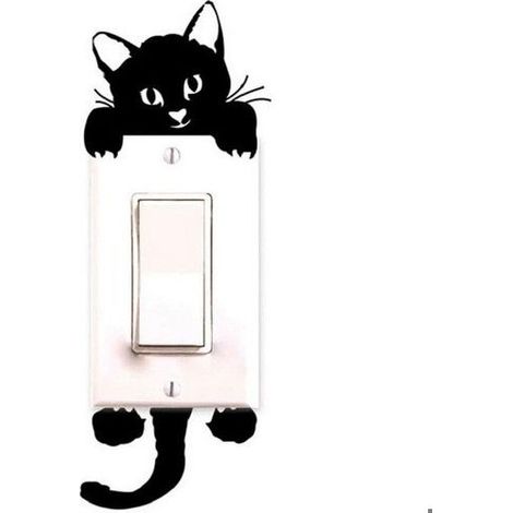 Stickers muraux chat - Lot de 2 - Décoration interrupteur - Noir - Chambre de bébé - Facile à appliquer - Ajustable (1/5)