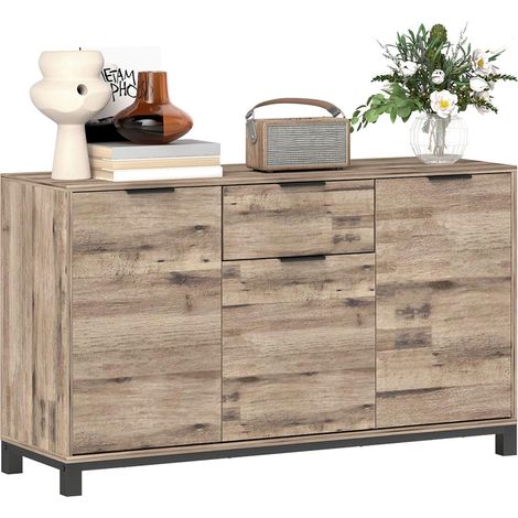 Pour Salon et Cuisine Buffet Enfilade Meuble de Rangement Polyvalent Bahut Style Industriel Bois Marron Pieds Acier (1/5)
