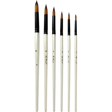 Ensemble de 6 pinceaux à tête ronde en nylon, blanc nacré, pour peinture acrylique, à l'huile et aquarelle. (1/5)
