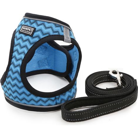 Harnais pour chien avec laisse réfléchissante, anti-traction, confortable – bleu (1/5)