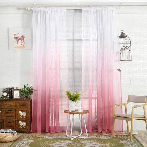 Transparenter Vorhang mit Farbverlauf und Stangentasche für Fenster, Schlafzimmer oder Balkon (Rosa Farbverlauf) (1/5)