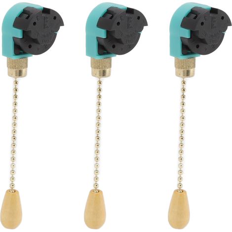Interrupteur à tirette pour plafonnier (lot de 3), 3 vitesses, 4 fils, compatible avec ventilateurs de plafond, lampes et appliques murales (couleur or). (1/5)