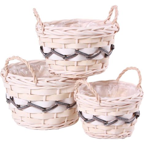 Cesto portavaso in vimini bianco in set di 3, Ø28H23 cm (1/2)