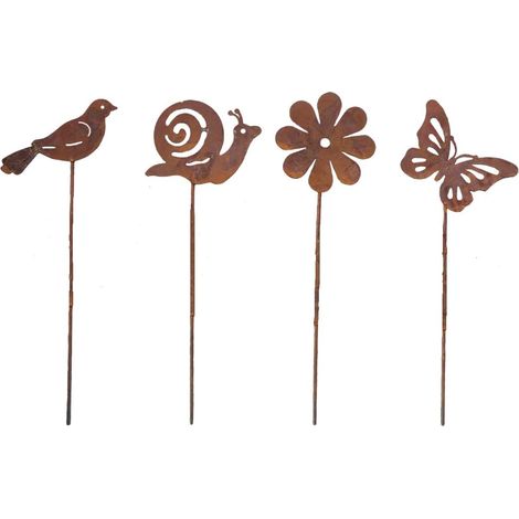 Piquets Jardin Animaux Rouillés   Lot de 4   Décoration Vintage pour Terrasse, Balcon et Jardin