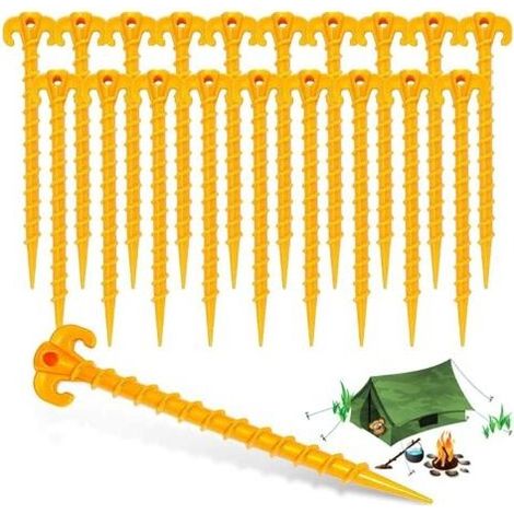 (Jaune) 20 Pcs Piquets de Tente en Plastique, de 20 cm Sardines Plastique avec Crochet Clous de Fixation Sol Dur pour Auvents de Camping, Bâches de Pluie, Jardin. (1/5)