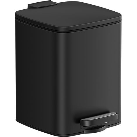 Poubelle de Salle de Bain, Corbeille à Déchets à Pédale avec Couvercle, 6L, pour les Petits Espaces, Fermeture en Douceur, en Acier, Noir