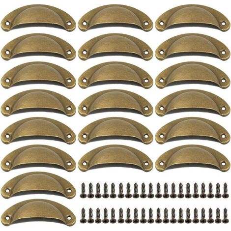 Bardusch-20 boutons coquille rétro avec 40 vis laiton antique pour tiroirs et armoires (1/4)