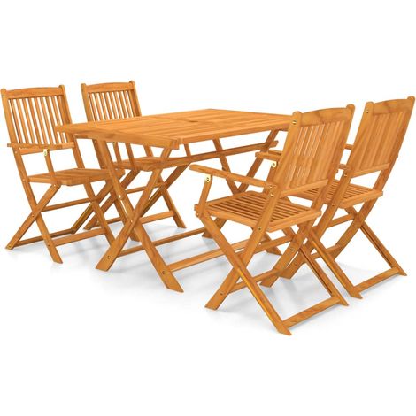 Set da pranzo pieghevole da esterno da 5 pezzi in legno massello di acacia 020014708